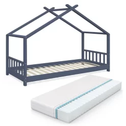 Lit Cabane Design Anthracite & Matelas