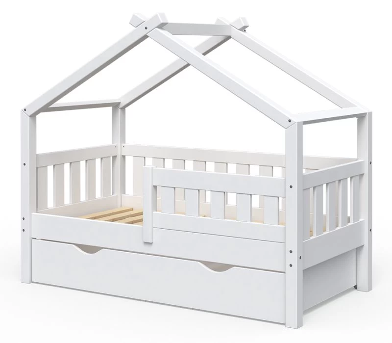 Lit Gigogne Cabane Design 140x70cm Blanc 4 Lit Gigogne Cabane Design 140x70cm Blanc – Image 4