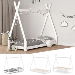 Lit Cabane Tipi 200x90cm Blanc Reglable -Meubles Pour Enfants 18f193ce02814fd7acacbbdab20b0f40