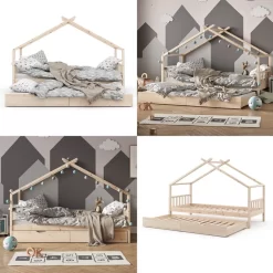 Lit Gigogne Cabane Design 200cm Nature -Meubles Pour Enfants 1cae3e9ca14f48818ba1fbc8aeaad920
