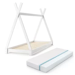 Lit Cabane Tipi 200x90cm Blanc & Matelas