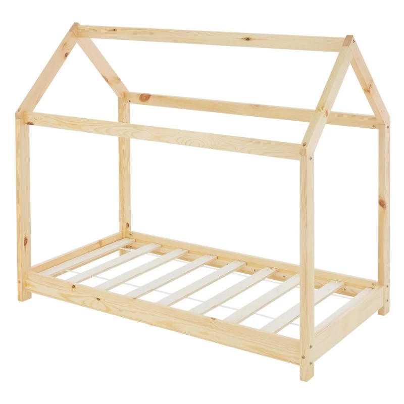 Lit D'enfant Avec Toit 70x140cm Nature 1 Lit D'enfant Avec Toit 70x140cm Nature