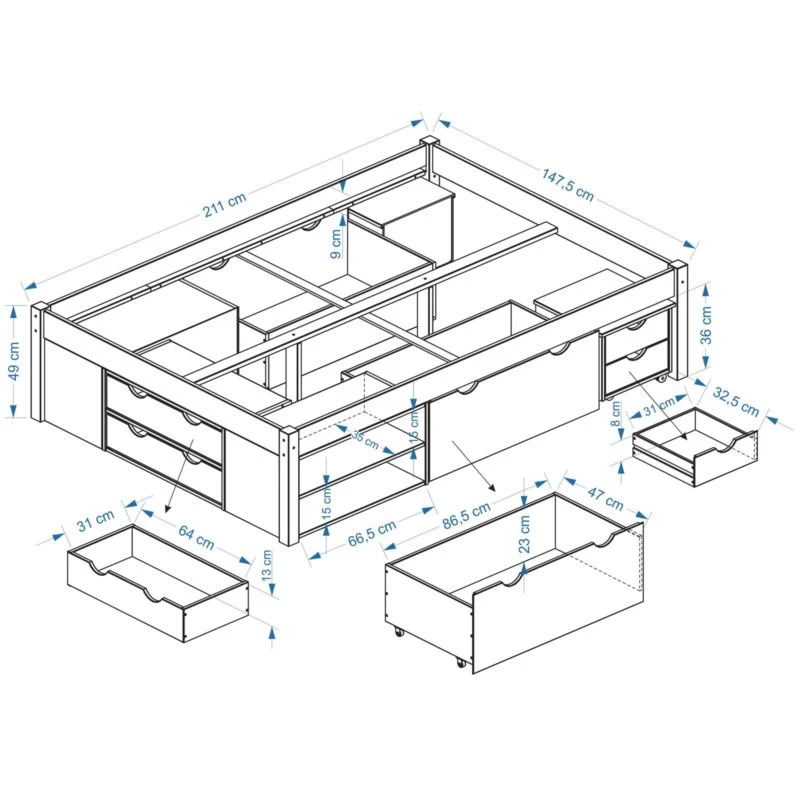 Lit Fonctionnel SABRINA 140x200 Cm 4 Lit Fonctionnel SABRINA 140x200 Cm – Image 4