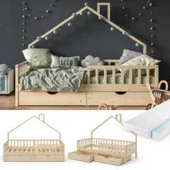 Lit Cabane Noemi 200cm, Matelas & Tiroir -Meubles Pour Enfants 38d5658192234d5d878dc5998f2e0f7b