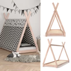 Lit Cabane Tipi 200x90cm Nature -Meubles Pour Enfants 6487e4a1eb164ae9a18f1eb9894ee0f5