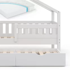 Lit Cabane Design 160cm Blanc, Matelas -Meubles Pour Enfants 7d55bb21c0a141738d6f7a520b8ce16d