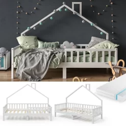 Lit Cabane Noemi 200 Cm Blanc & Matelas -Meubles Pour Enfants 8ae350d9530b41b7b9af7258b7d40259