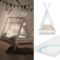 Lit Cabane Tipi 80x160cm Blanc & Matelas -Meubles Pour Enfants 8f76830a1187405188bd090c9ba34c41