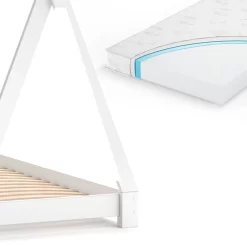 Lit Cabane Tipi 80x160cm Blanc & Matelas -Meubles Pour Enfants 8fc0d5736f4149c287192a6fcb0ac481