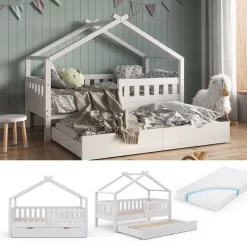 Lit Cabane Design 160cm Blanc, Matelas -Meubles Pour Enfants 92f9a253a3ac46fba1309e632e34ba69
