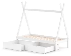 Lit Cabane Tipi 200cm Blanc & 2 Tiroirs