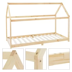 Lit D'enfant Avec Toit 90x200 Cm Nature -Meubles Pour Enfants a613f291fc7a4479a6c0bc472284262e