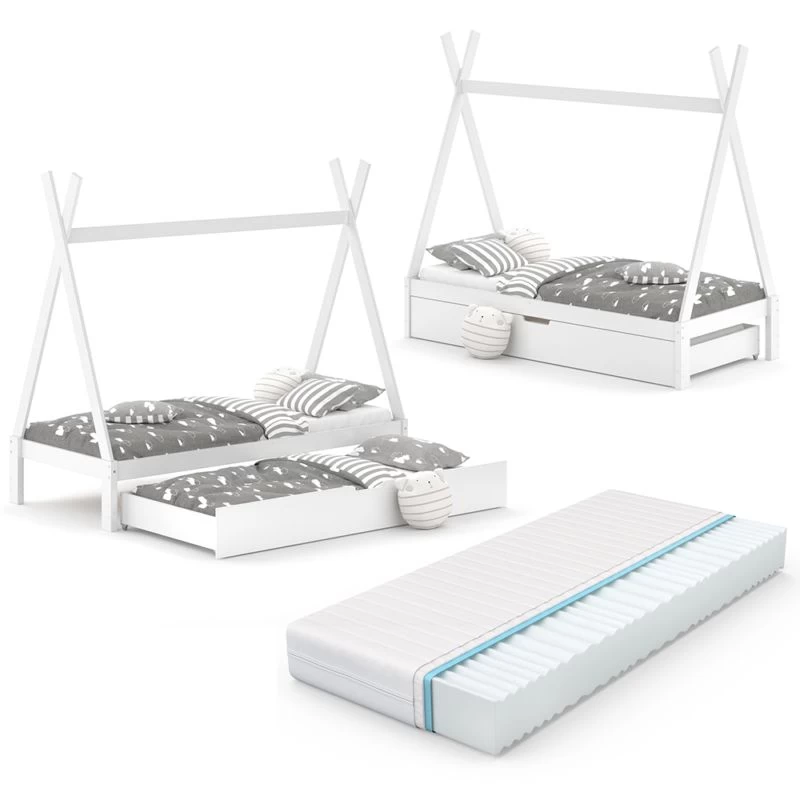 Lit Gigogne Cabane Tipi 200cm, Matelas 1 Lit Gigogne Cabane Tipi 200cm, Matelas