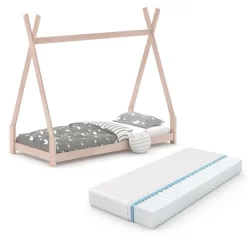 Lit Cabane Tipi 200cm Nature & Matelas