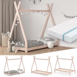 Lit Cabane Tipi 200cm Nature & Matelas -Meubles Pour Enfants d425f61a4eff4aa8bd8e3fa3c781dfd2