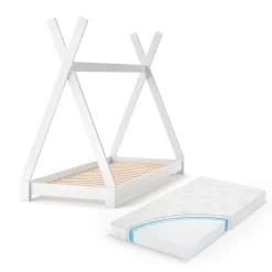 Lit Cabane Tipi 80x160cm Blanc & Matelas
