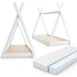 Lit Cabane Tipi 200x90cm Blanc & Matelas -Meubles Pour Enfants d89f3917479940a29ee503efd18986c4