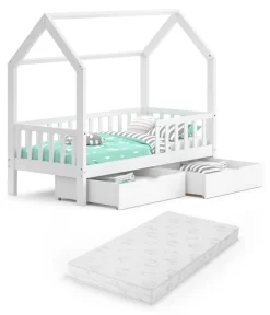 Lit Cabane Wiki Avec Matelas, 2 Tiroirs