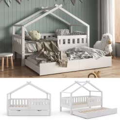 Lit Gigogne Cabane Design 160x80cm Blanc -Meubles Pour Enfants e7ea9d2151a8468daf8d0c38b486598e