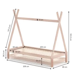 Lit Cabane Tipi 200cm Nature & Matelas -Meubles Pour Enfants eb024d110a804f47931596fba744e2e5