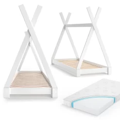 Lit Cabane Tipi 80x160cm Blanc & Matelas -Meubles Pour Enfants fe1a91168220464caa6c9dbed3d2aec4